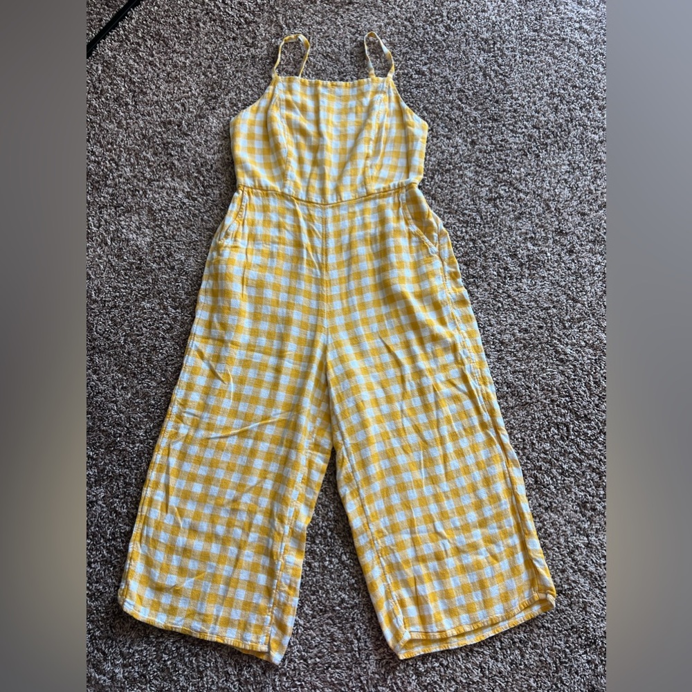 Old Navy Cropped Yellow Gingham Linen Jumpsuit